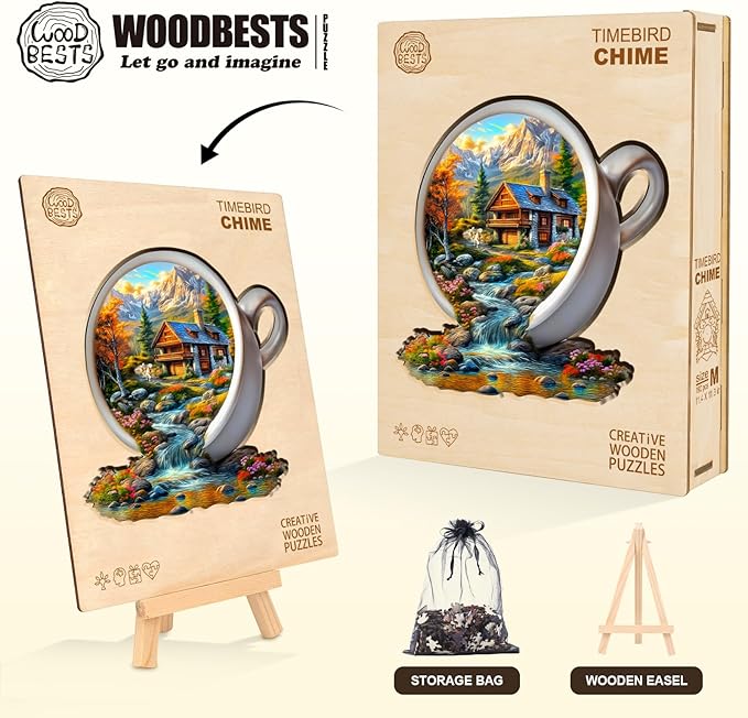Wooden Puzzle for Adults-Wooden Puzzle Unique Shape Advanced Cup of Serenity Wooden Jigsaw Puzzle for Adult, Wood Puzzles,Challenge Wooden Jigsaw Puzzle(M-11.4 * 11.2in 200pcs)
