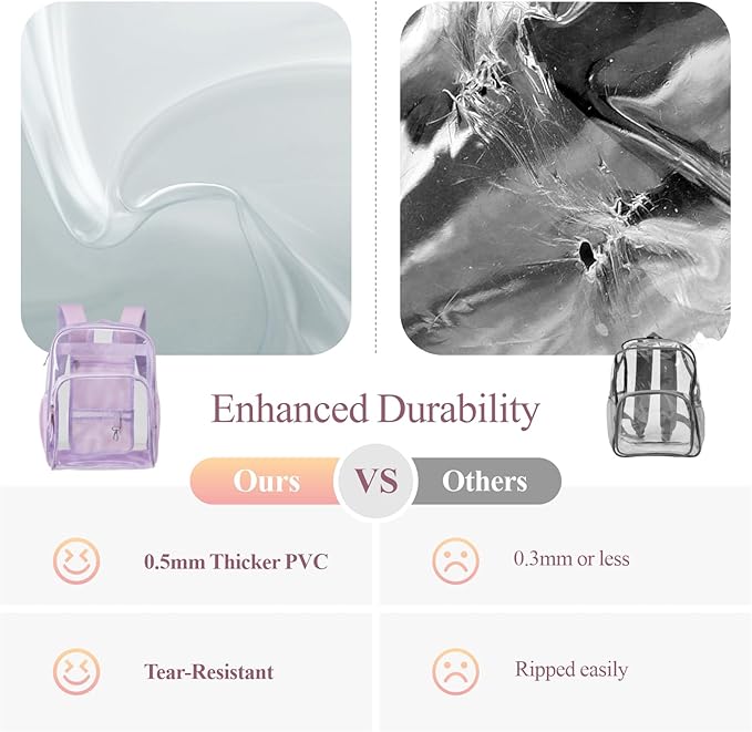 PACKISM Clear Backpack - 17 inch Heavy Duty Clear Backpacks for School, Large Transparent Bookbag for Students (Age 12+)