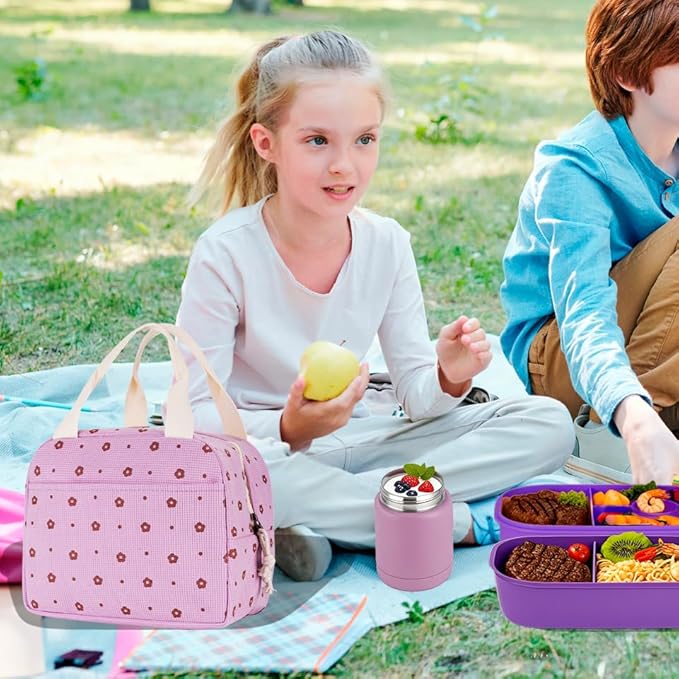 Lunch Box for Women, Reusable Insulated Lunch Box Floral Tote Bags Corduroy Totes for Women Office Work Travel Picnic