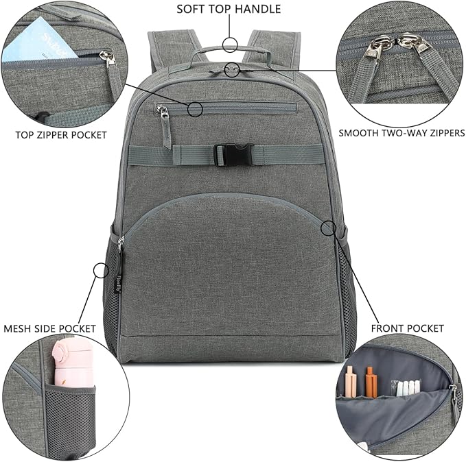 FlowFly Kids Backpack for Toddler Boys Girls, Simple Lightweight Bookbag for Daycare Kindergarten Elementary School Travel, Small Modern Bag (Large), Grey