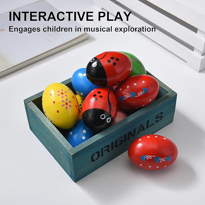 Easter Basket Stuffers - 6 Pcs Wooden Egg Shakers, Musical Percussion Instruments for Kids, Babies, Valentines