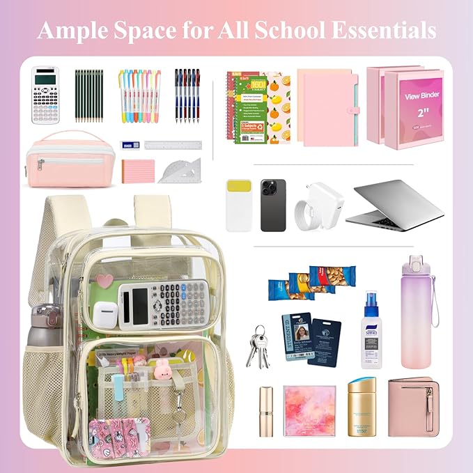 PACKISM Clear Backpack for School - 17 inch Large Heavy Duty Clear Bookbag, See Through PVC Backpacks (for age 12 above)