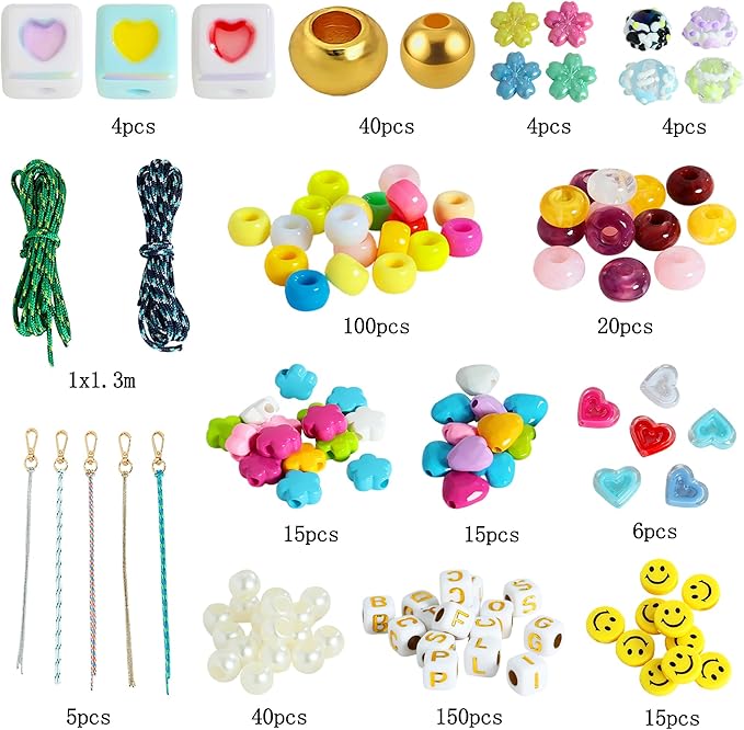 MINIMISSMIANYC 421PCS Beaded Keychain Making Kit for Women,Acrylic Heart Star Flower Letter Alphabet Bag Beads DIY Key Chain Charm Supplies Crafts Accessoriess Jewerly Making Kit