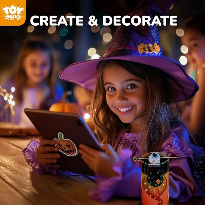 TOY Life Diamond Painting Kit 20PCS Gem Art Stickers for Kids, Halloween Fun Toys Pumpkin Ghost Witch Hat Crafts for Girls 8-12, Diamond Art Kits for Kids Birthday Gift Ideas