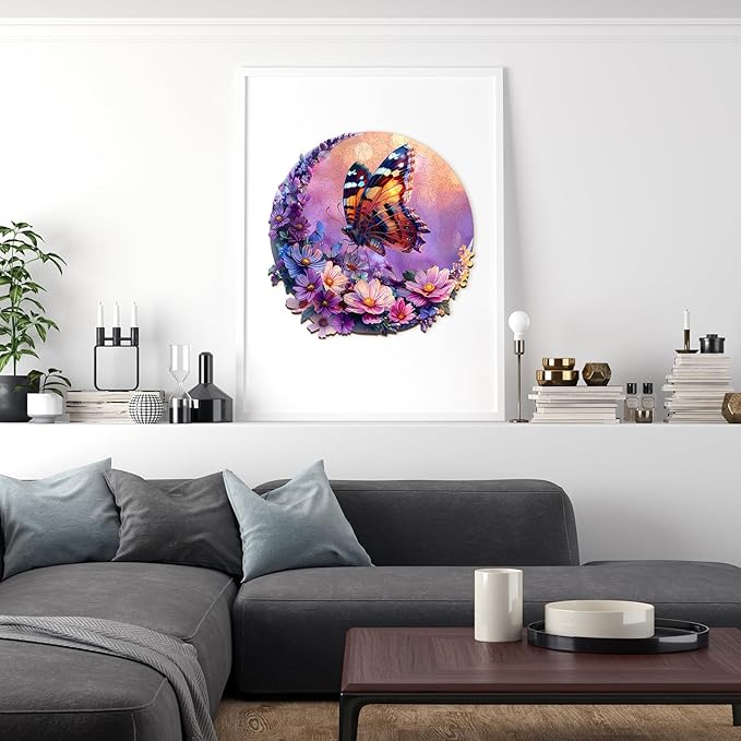 Wooden Puzzles for Adults, Wooden Jigsaw Puzzles for Adults, Butterfly and Moon-1 Unique Shaped Wood Puzzles Adult, Birthday Gifts for Friends Family Game, Home Decor (13.4 * 13.4in 300pcs)
