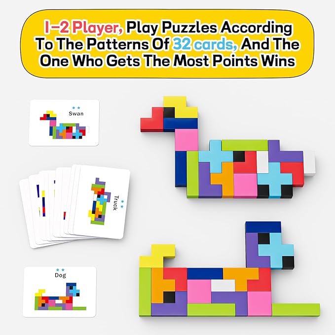 Wooden Block Game 120Pcs Fast-Paced Stacking Building Block Game Challenging Board Games for Kids 1 to 6 Players Color Block Puzzles Party Games for Ages 4+ Blue