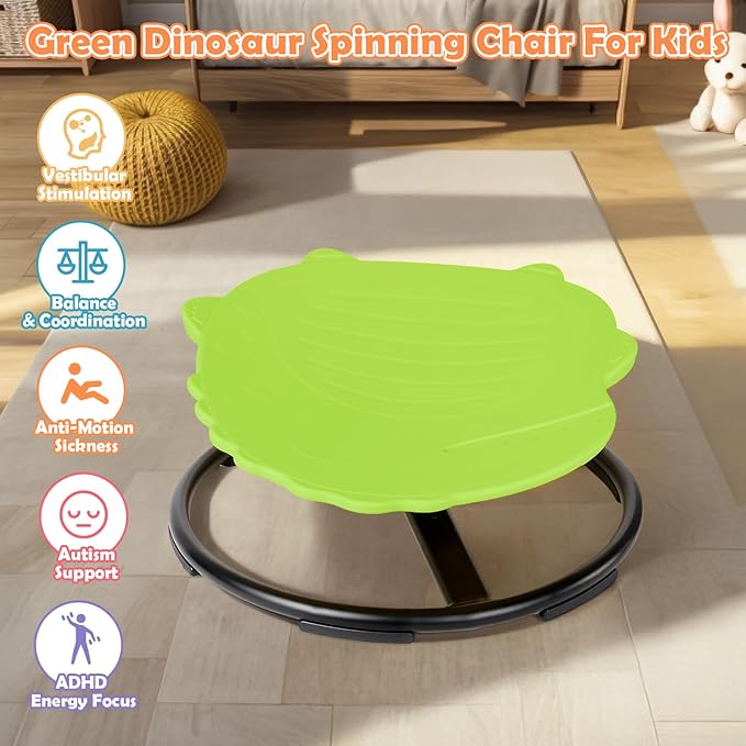 Spinning Chair for Kids, Sensory Integration Training Swivel Chair for Children with Autism & ADHD, for Balance & Body Coordination Training, Green Dinosaur