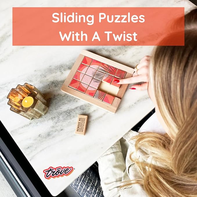 TROVE - Dualities Sliding Wooden Puzzles, Black + White - STEM, Challenging, Entertaining, Fun, Brain Teaser, Classic Slide Puzzle, Klotski, Great for Travel, Great for All Ages