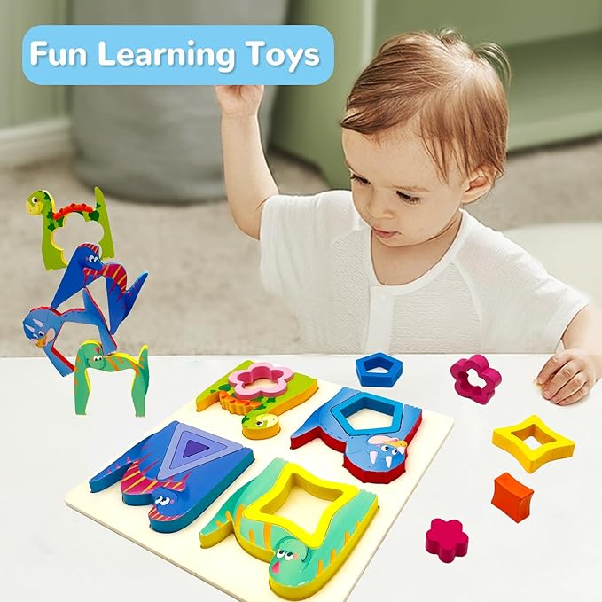 Wooden Montessori Toys for 3 4 Years Old Boys & Girls, Animal Shape Sorter Preschool Learning Toys for Toddlers, Preschool Toddler Puzzles Gift Ideas for Kids (Colored-C)