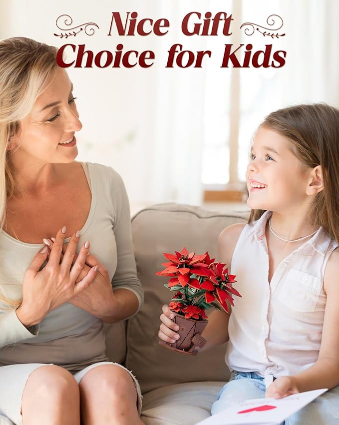 3D Flower Wooden Puzzles for Adults-Poinsettia, DIY Wooden Flowers Model Kit Building Set Crafts for Adults to Build, Botanical Collection/Ideal Creative Gift Ideas/Housewarming (153PCS)