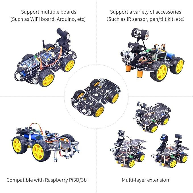 Smart Robot Car Chassis Smart Learning Kit with 4 TT Motor, DIY for UNO R3/Mega 2560/Raspberry Pi/Jetson Nano