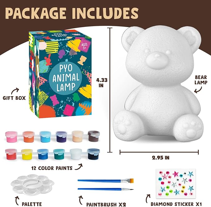 Goodyking Paint Your Own Bear Lamp Kit, DIY Night Light, Arts & Crafts for Teens Girls Boys, Painting Kit for Kids, Room Decorations, Christmas Crafts Birthday Gifts for Kids Ages 3 4 5 6 7 8 9
