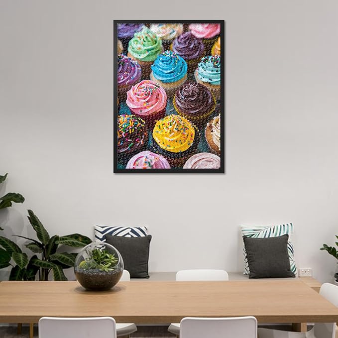 1000 Piece Puzzle for Adults - Rainbow Cupcake Party Jigsaw Puzzles, Playful Dessert Artwork Adult Puzzles 1000 Pieces, Collectible Foodie Puzzle Board - 27.5x19.7 Inches