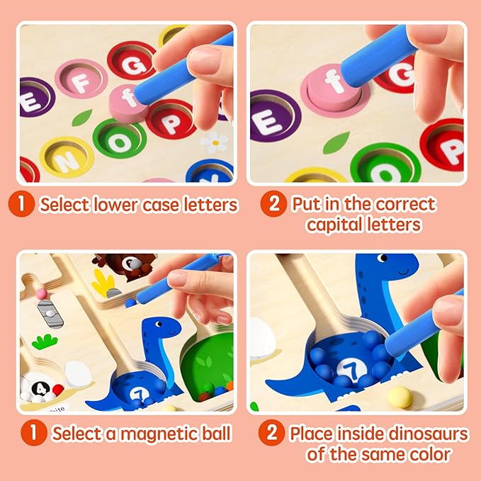 2 in 1 Magnetic Color and Number Maze Magnet Alphabet Counting Car Puzzle Double Sided Board Fine Motor Skills Montessori Preschool Toys for Boys and Girls (Color1, One Side)