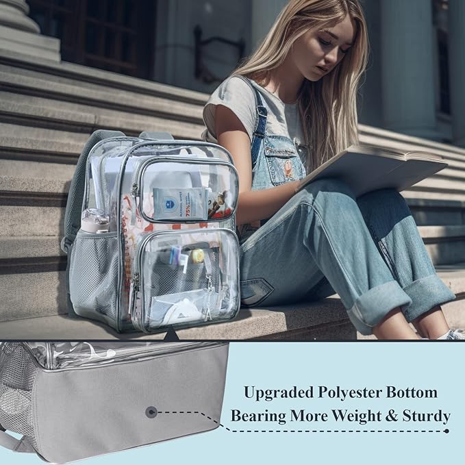 PACKISM Clear Backpack for School - 17 inch Large Heavy Duty Clear Bookbag, See Through PVC Backpacks (for age 12 above)