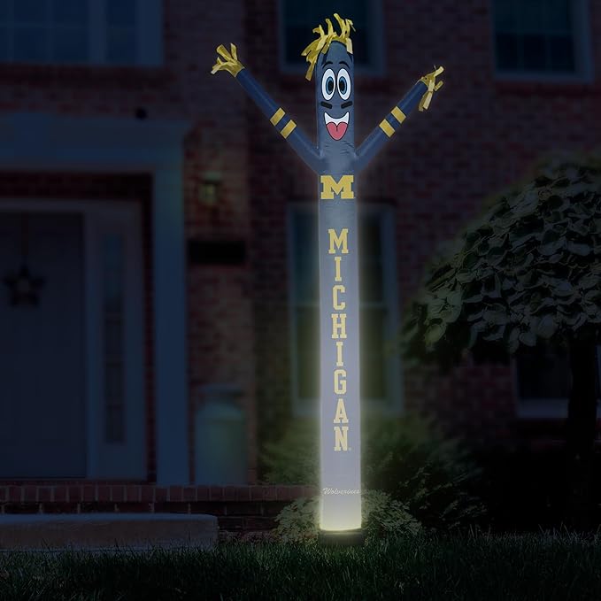 NCAA Michigan Wolverines Football Wacky Waving Inflatable Tube Guy with LED Lights & Built-in Blower - 6" x 36" x 96" Inflatable Tube Man Crazy Sports Fan Outdoor Party Decoration