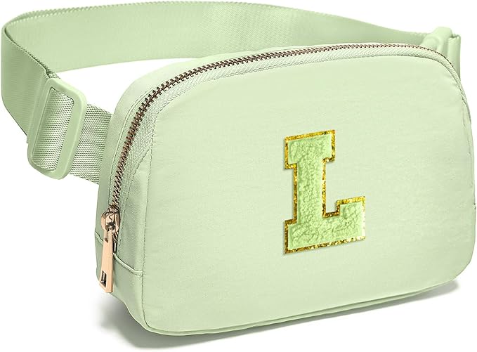 Gitus Gifts for 8 9 10 11 12 Year Old Girls Belt Bag Fanny Pack Crossbody Bags with Initial Letter Patch Cute Stuff Birthday Gifts for Teen Girls Women Personalized Trend Stuff (Light Green-L)