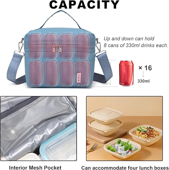 NOL Natural Organic Lifestyle Insulated Lunch Bags for Women Cooler Bag Lightweight Nylon Waterproof Lunch Box For Work