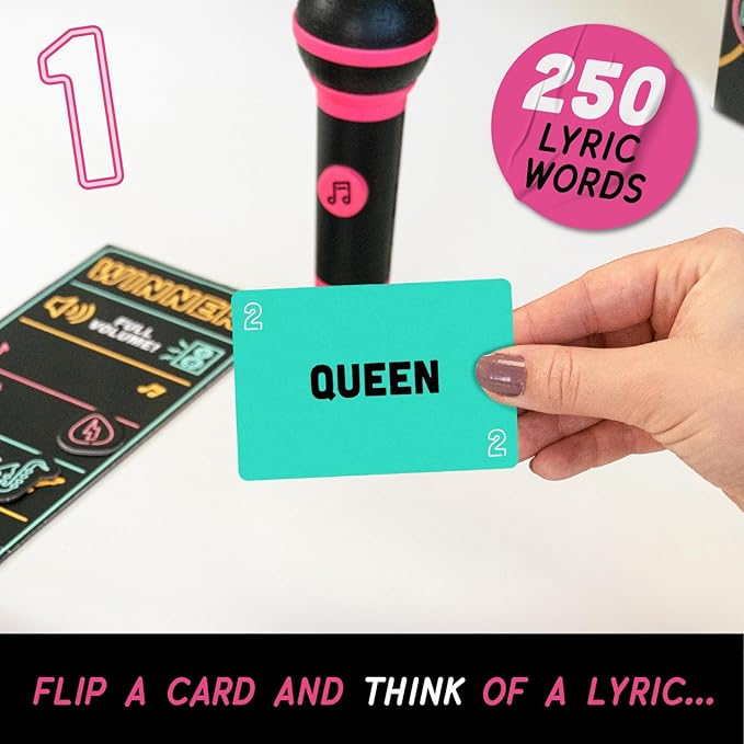 Lucky Egg Official Grab The Mic – Family Karaoke Board Game w/Foam Mic, 8+ Ages, 2-10 Players - Games for Bad Singers w/ 250 Lyrics (125 Cards) for Hilarious Game Nights & Birthday Party, Kids Gift