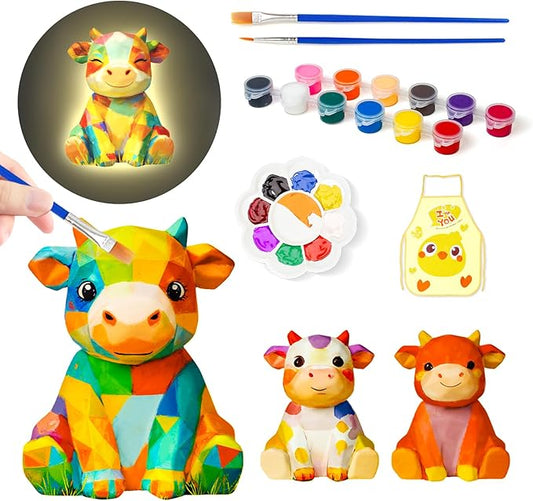 Loungelore Paint Your Own Cow Lamp Kit, Art Supplies Arts and Crafts for Kids Ages 8-12, DIY 3D Cow Night-Light, Creativity Painting Kit Toy for Girl Boy Teen, Birthday Gift for Daughter Son