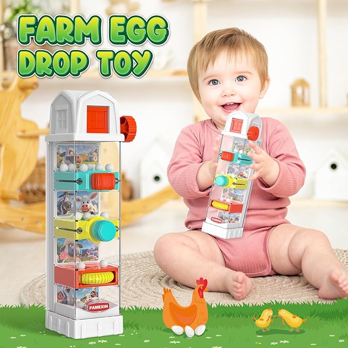 Montessori Toys for 2 3 4 5 Years Old, Farm Egg Drop Toy for Kids with 5 Activity Centers, Educational Activities Sensory Travel Toys for Toddlers Christmas Birthday Gifts for Boys Girls
