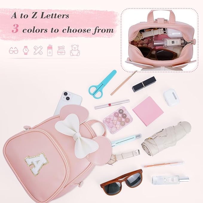 Backpack for Girls Kids Toddler, Bookbag for Teen Girl Kids Birthday Gifts, School Backpack for Girls with Cute Bow, Initial Pink P