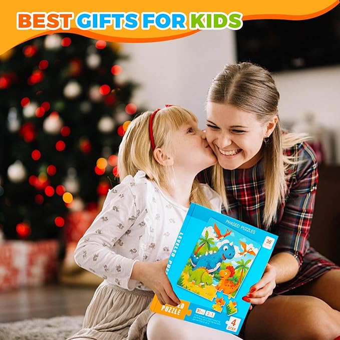 Dinosaur Puzzles Toys for Kids Ages 3-5, Magnetic Jigsaw Puzzles 3 Pack 25/30/36 Piece Travel Toys with Storage Bag,Dino Puzzles for Kids Birthday for 3 4 5 Year Old Boys Girls
