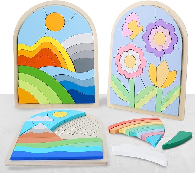 Jigsaw for Baby Boys, Wooden Puzzles for Toddlers 3-5, Boys Girls Birthday Gift for Kids Ages 4-6, Toddler Puzzles Montessori Toys for 3 Year Old, Great Gifts for 3+ Year Olds (3 Pack)