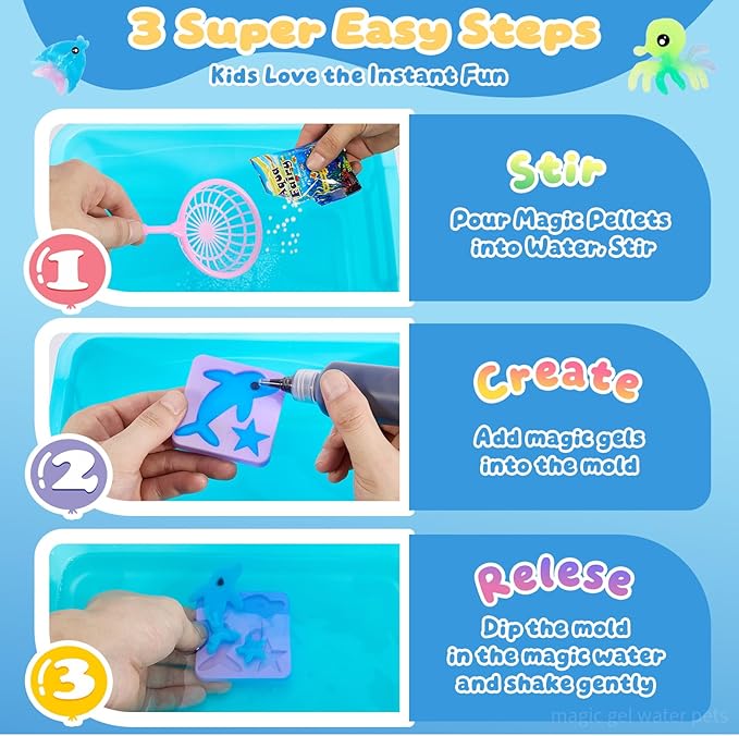 Crafts Kits Toys - Birthday Gifts for Girls & Boys 6-12, 25 Molds 20 Colors Magic Water Elf Toy Kit, Aqua Fairy Water Gel Kit for Kids, DIY Squishy Maker, Make Your Own Water Pets