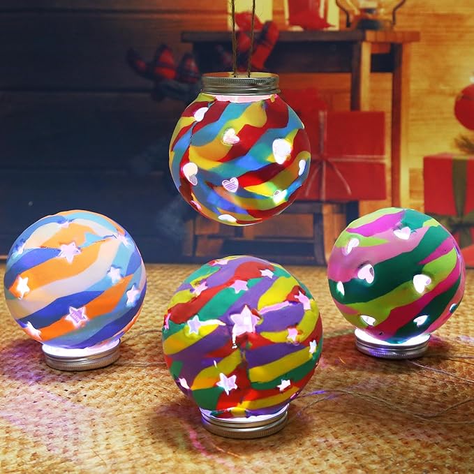 4 Set Kids Clay Arts and Crafts, Kid Craft Kit 8-12, Air Dry Clay Lantern Boys Girls Art Kits, Class Activities Group Projects Ages 7 8 9 10 11 Year Old, Fun Camping Crafts Christmas Stocking Stuffers