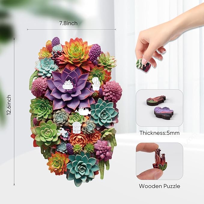 delobil Puzzles for Adults 1000 Pieces with Puzzle Saver - Succulent Wooden Puzzle Unique Liberty Adult Jigsaw Puzzles Brain Teaser Family Game Gift 28.1'' x17.3''