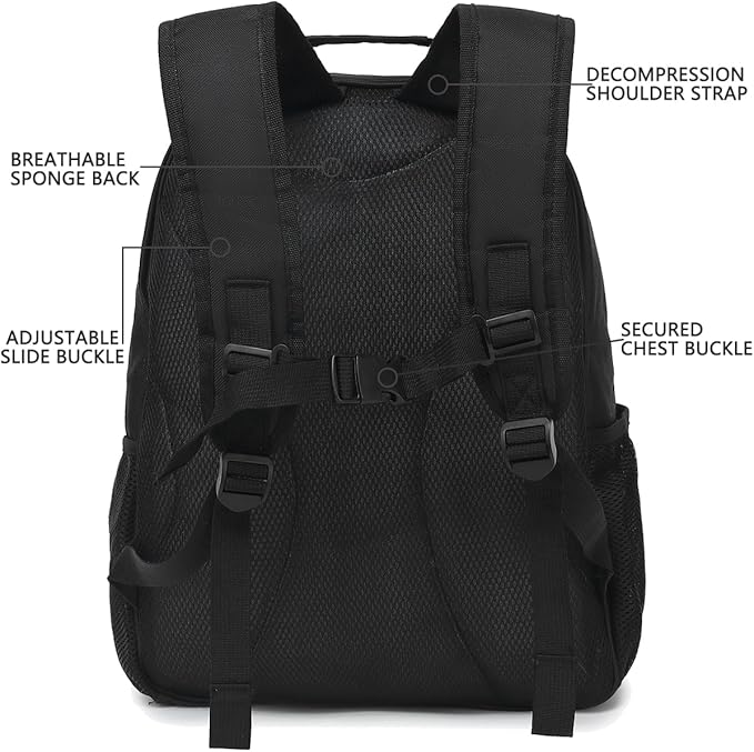 FlowFly Kids Backpack for Toddler Boys Girls, Simple Lightweight Bookbag for Daycare Kindergarten Elementary School Travel, Small Modern Bag (Large, Black)