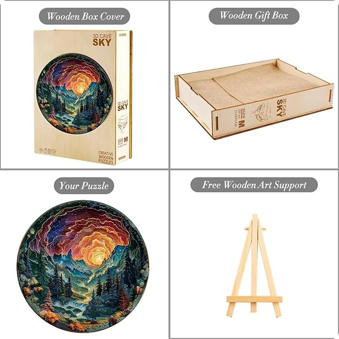 Wooden Puzzles for Adults, 3D Cave Sky Wooden Puzzles 100 Pieces, Unique Animal Shaped Wood Challenging Jigsaw Puzzles Gifts for Adults, 8.5x8.5in