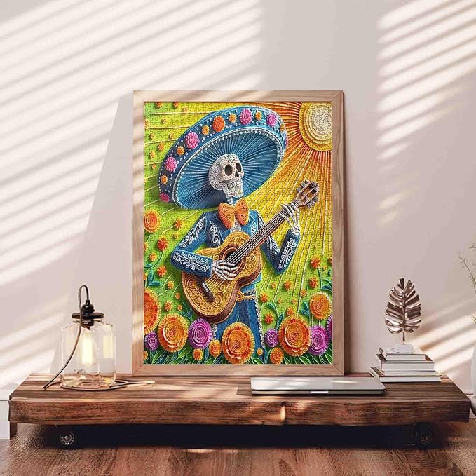 Tucocoo Skeleton Guitar 1000 Piece Puzzle for Adults, Colorful Skull Sunlight Jigsaw, Fun and Relaxing Paper Art Vibrant Puzzle for Family Game Night Stress Relief Activities Home Decor Gift