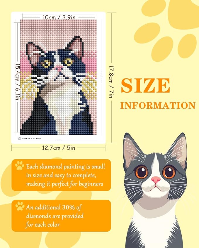 forever young Minigem Small Diamond Art Kits for Beginners, 16 Pcs Resin Square Drill Diamond Painting Kits for Adults, 2-Hour Postcard-Style Mini Diamond Art Kits 5x7 Inch – 2 Sets: Cats & Dogs