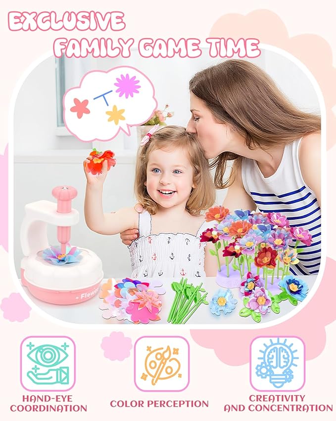 PERRYHOME Fabric Flower Bouquets Toys, 300+ Pcs DIY Flower Crafts for Kids, 2 Gameplays Educational Arts & Crafts Toy, Thanksgiving Birthday and Christmas Gift for 3 4 5 6 7 8 Years Toddler Girl