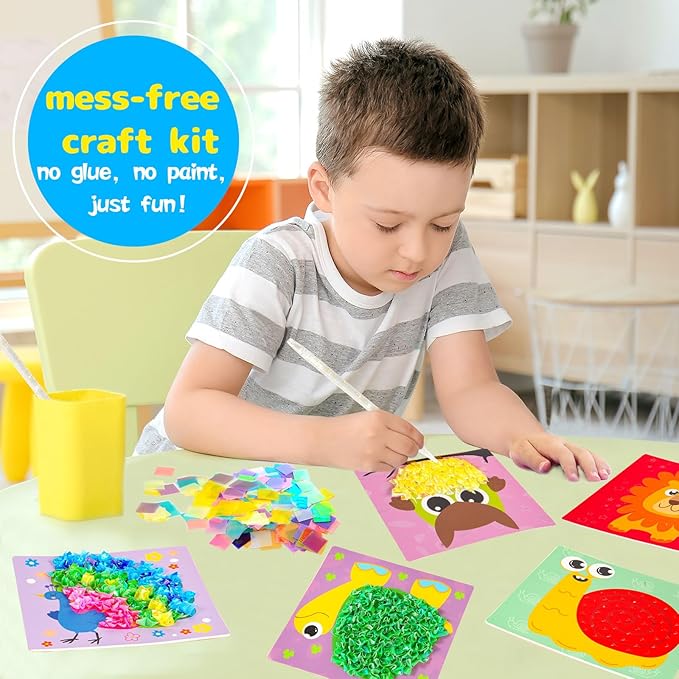 Yrinfay Poke Arts and Crafts kit for Kids, DIY 8 Animals Like Lion, Owl, Peafowl, Ladybug, Mess Free Sewing Art Toys for Girl 6-8 8-12, Gifts for Boys & Girls Ages 6 7 8 9 10 11 12 Years Old