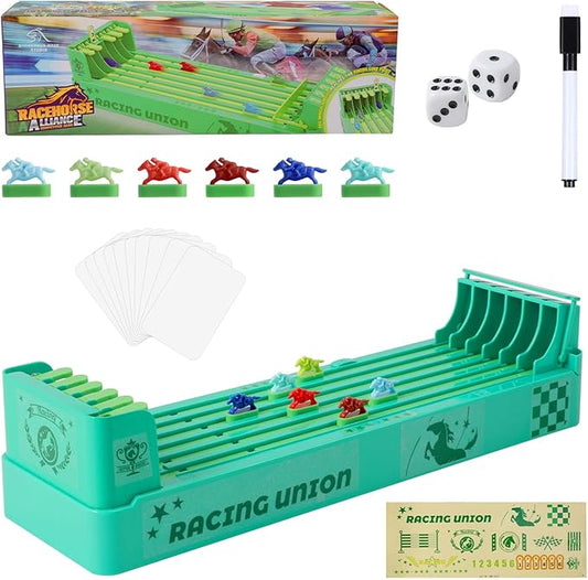 Derby Horse Racing Game, 6 Horse Race Board Game Table Top for Family Friends Adults Party Entertainment, Including Dice, Marker Pens, Cards