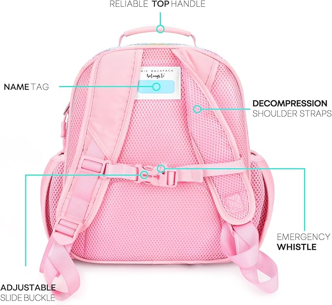 mibasies Toddler Backpack for Girls 2-4: Glitter Kids Backpacks for Girls - Preschool Kindergarten Backpack - Twill Pink