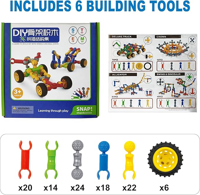 Kids Building Kit STEM Toys, 110 Pcs Educational Construction Engineering Building Blocks DIY Learning Set for Ages 3-10 Year Old Boys Girls, Best Gift for Children Creative Games Fun Play