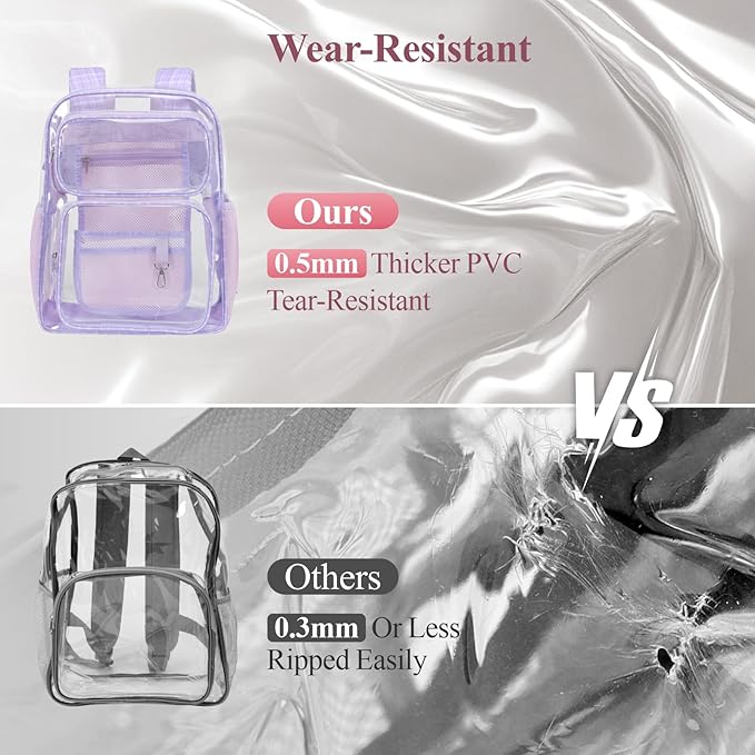 PACKISM Clear Backpack for School - 17 inch Large Heavy Duty Clear Bookbag, See Through PVC Backpacks (for age 12 above)