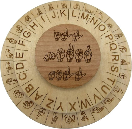 Wooden ASL Cipher Wheel & Decoder | Educational STEM Tool for Learning American Sign Language & Cryptography | Unique Gift for Teachers & Students, Durable Escape Room Puzzle Prop