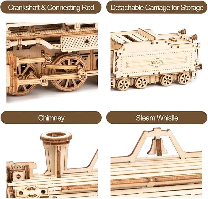 ROKR 3D Wooden Puzzle for Adults-Mechanical Train Model Kits-Brain Teaser Puzzles-Vehicle Building Kits-Unique Gift for Teens on Birthday/Christmas Day(1:80 Scale)(MC501-Prime Steam Express)