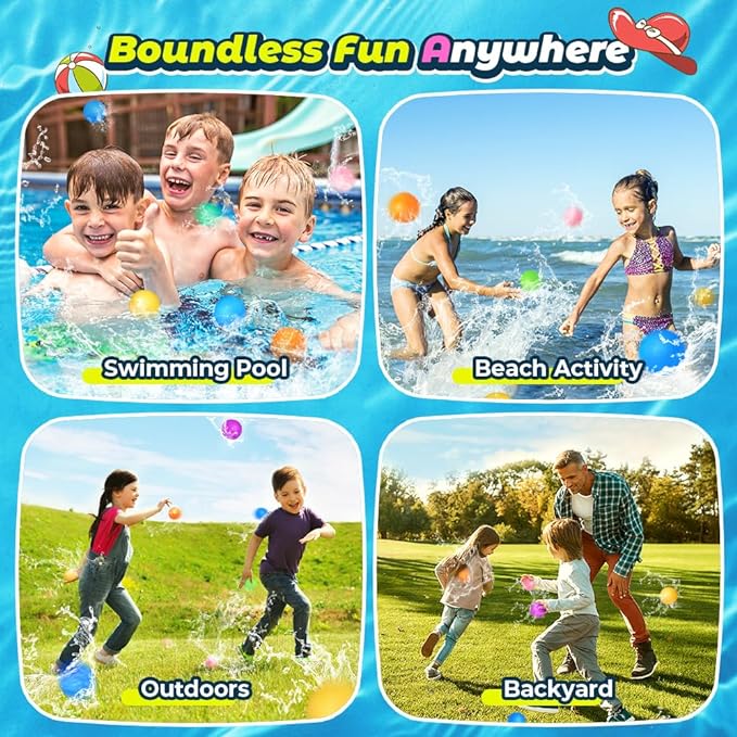 12Pcs Reusable Water Balloons, Pool Beach water Toys for Boys and Girls, Outdoor Summer Toys for Kids Ages 3-12