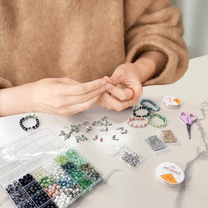 8mm Crackle Glass Beads for Bracelets, 600PCS Round Crystal Jewelry Making Kit for Adults & Beginners, DIY Gifts Crafts