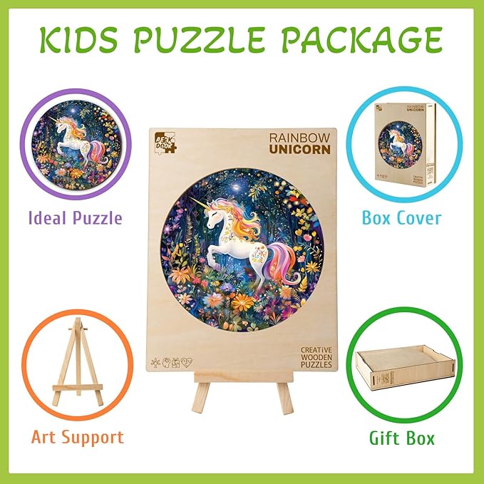 Wooden Puzzles for Kids Ages 4-6, Rainbow Unicorn 50 Pieces Kids Puzzle, Children Birthday Easter Puzzle Gift Idea, Educational Puzzles Toys for Boys and Girls (11.4 * 11.4in)
