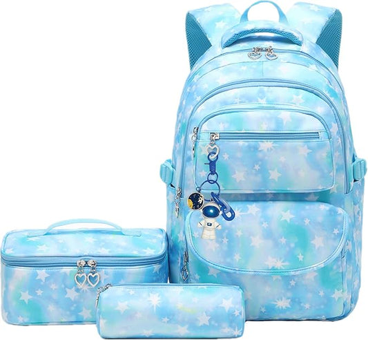 3Pcs Kids Backpack Set for Girls with Matching Lunch Bag, Girls School Bag Backpack for Kids