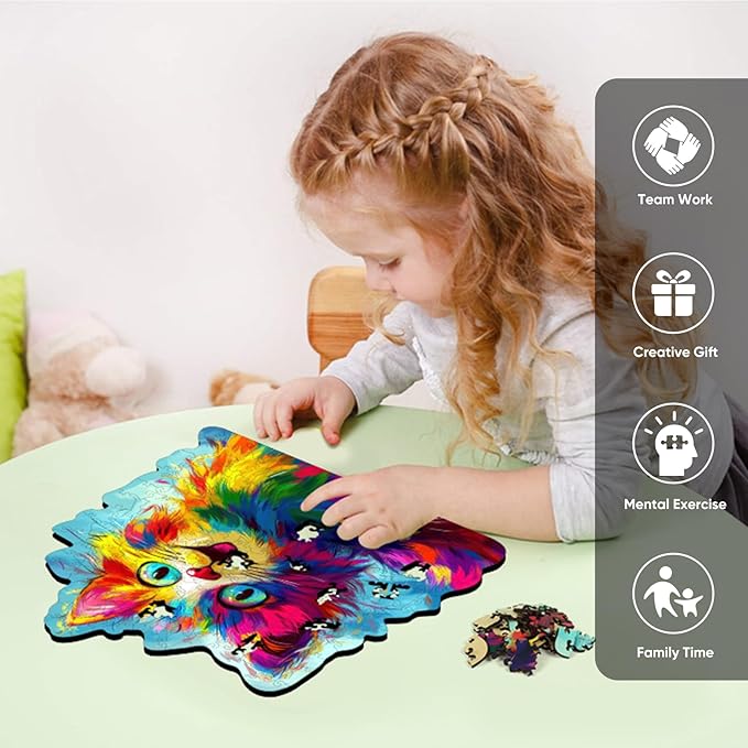 Wooden Puzzles for Adults, 500 Pieces Clever Cat Wooden Jigsaw Puzzles, Animal Unique Shaped Puzzle Gifts for Adults and Kids on Birthday, Thanksgiving, Family Puzzle Games (16.3''*16.9'')