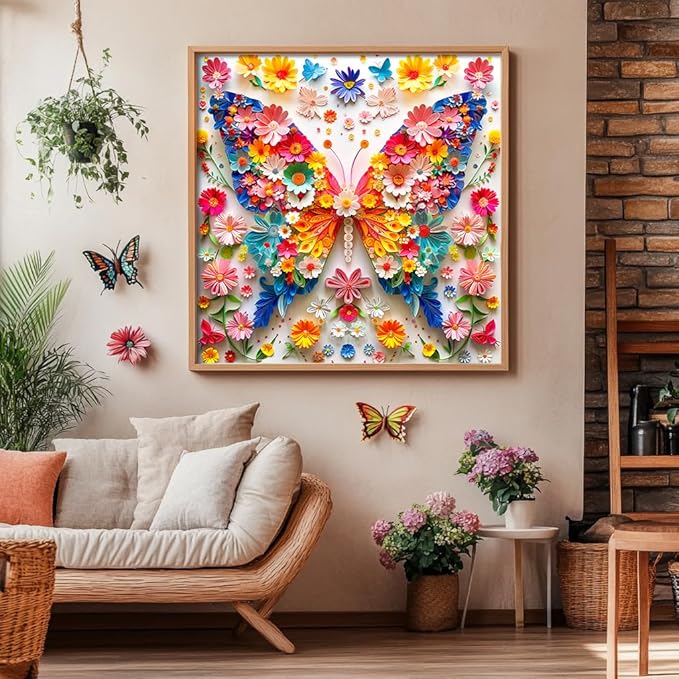 Bgraamiens Floral Butterfly Symphony-1000 Pieces Paper Flower Butterfly Puzzle for Adults, Unique Flowers Art,Perfect for Game Nights