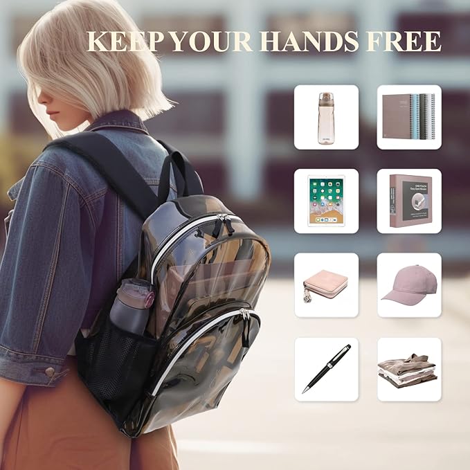 PACKISM Clear Backpack - 17 inch Heavy Duty Clear Backpacks for School, Large Transparent Bookbag for Students (Age 12+)
